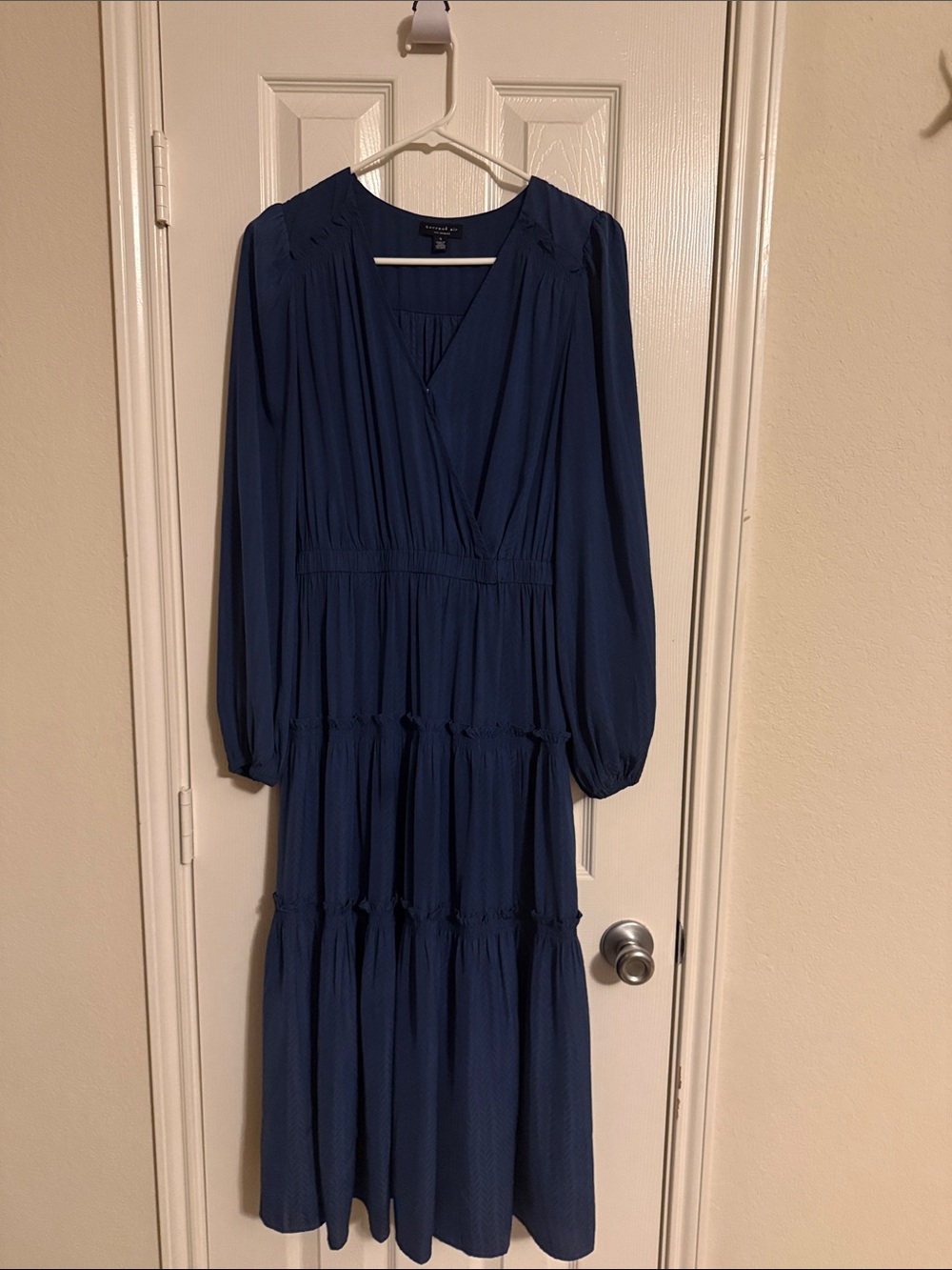 Long Sleeve Navy Tiered Midi Dress